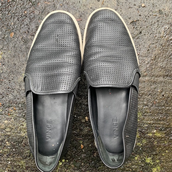 VINCE. Perforated Black Leather Slip-On Sneakers - Picture 8 of 8